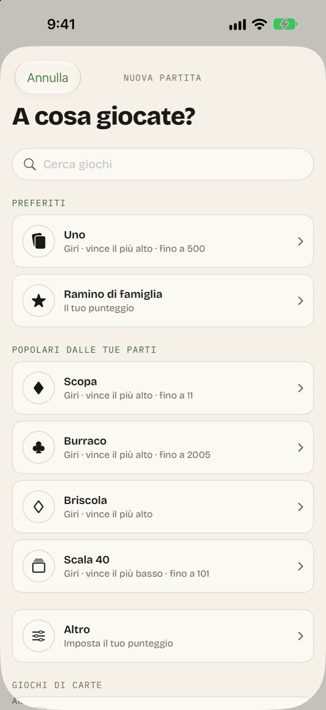 L’elenco dei giochi: i preferiti, poi Scopa, Burraco, Briscola e Scala 40 tra i popolari dalle tue parti